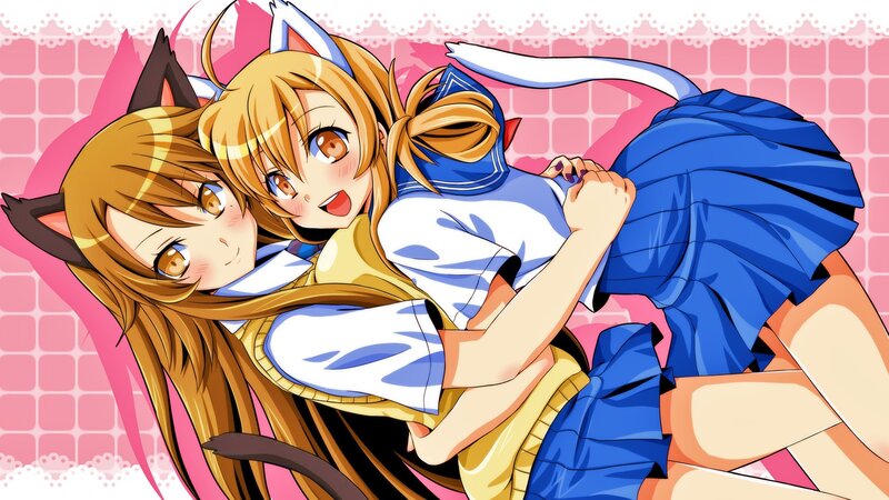 two cat girls hugging
