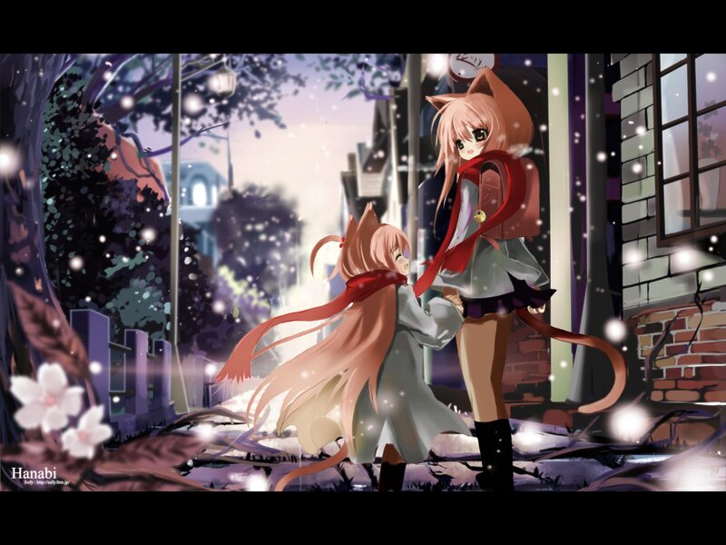 Two Cat Girls in Snow — Pink