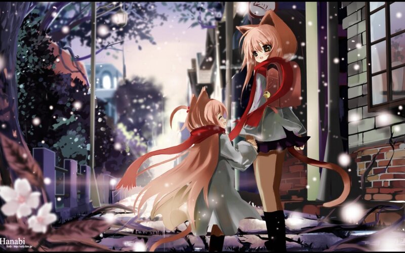 Two Cat Girls in Snow