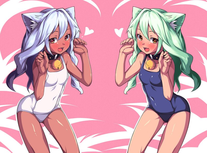 Two cat girls in swimsuits