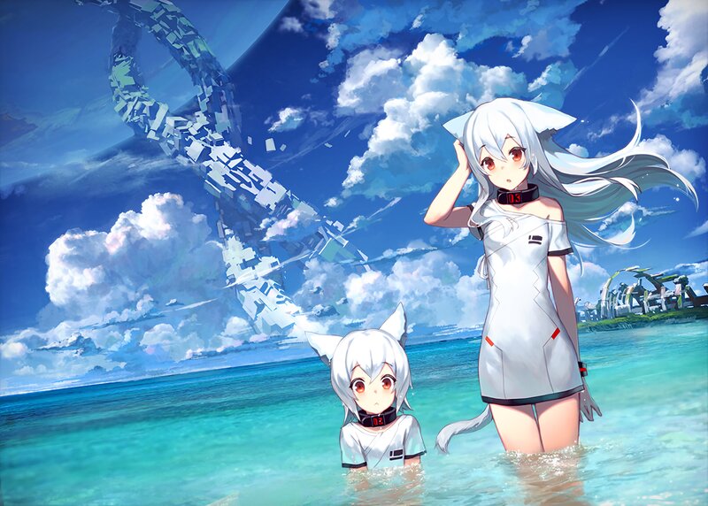 Two Cat Girls in Water