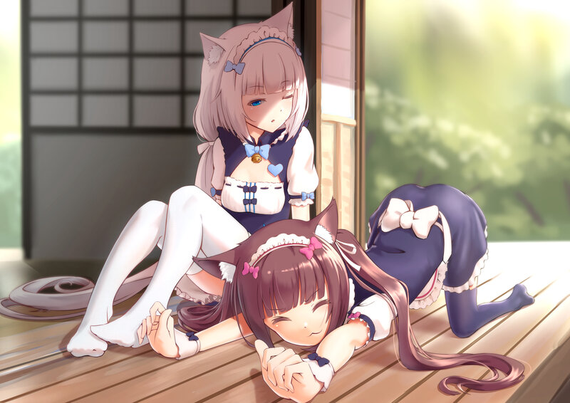 Two Cat Girls on Floor