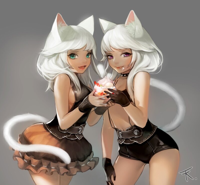 Two Cat Girls with Dessert