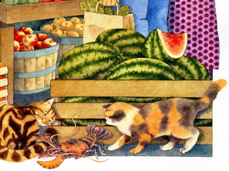 Two Cats and a Lobster