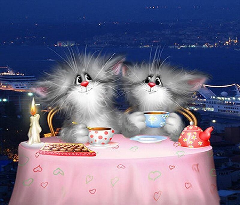 Two Cats at Table