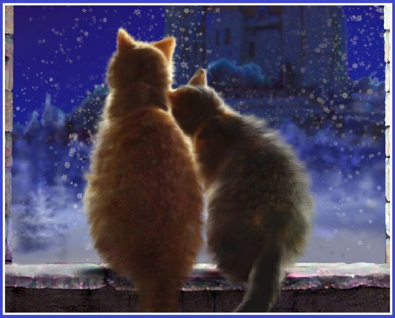 Two Cats at Window — Blue, Serene