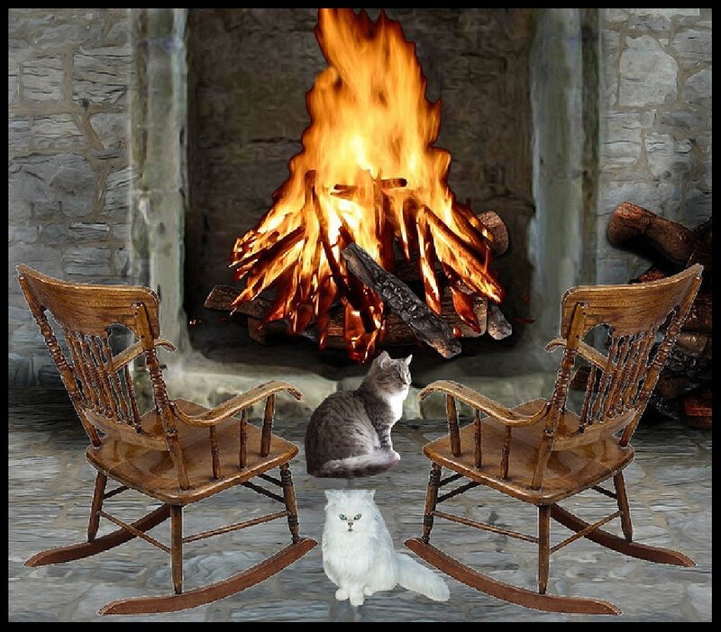 Two Cats by Fireplace