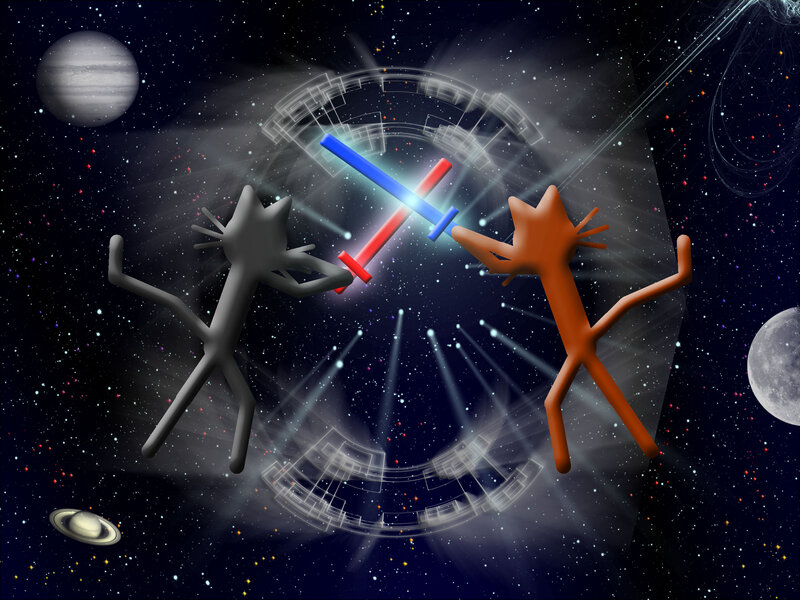 Two Cats Fighting in Space