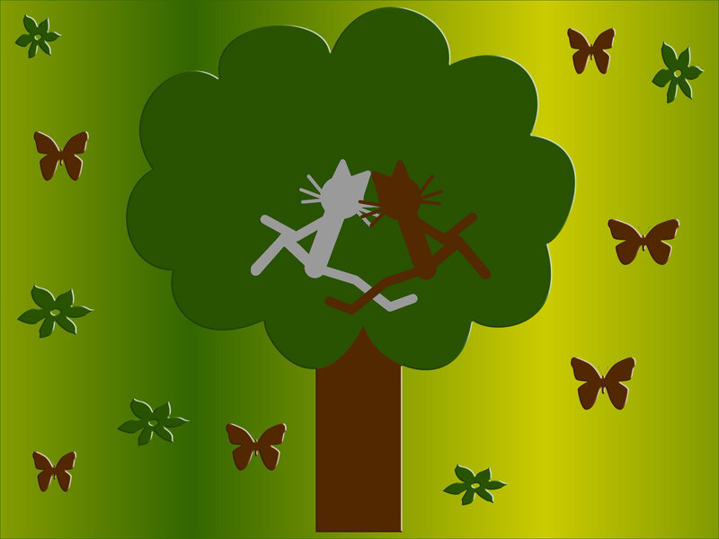 Two Cats Fighting in Tree