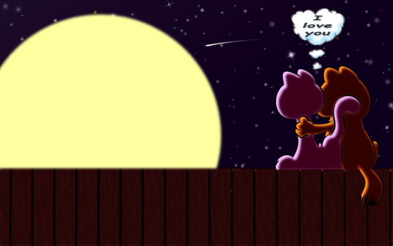 Two Cats Hugging — Purple, Romantic