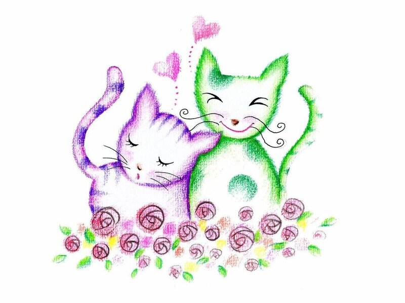 Two Cats Hugging — Purple
