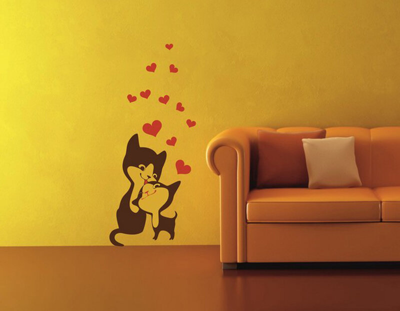 Two Cats Hugging — Yellow