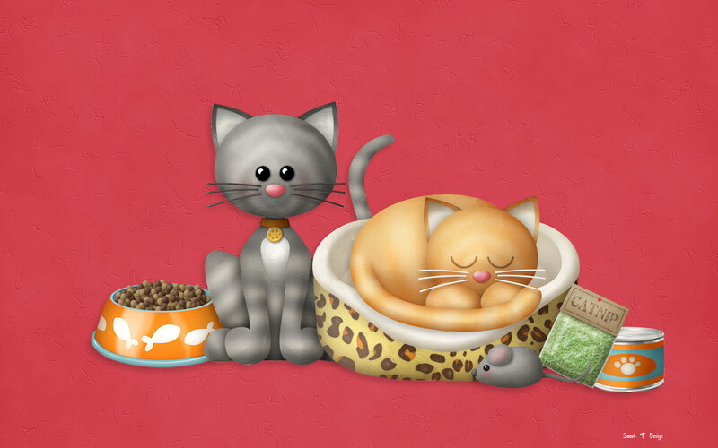 Two Cats in a Bed — Red