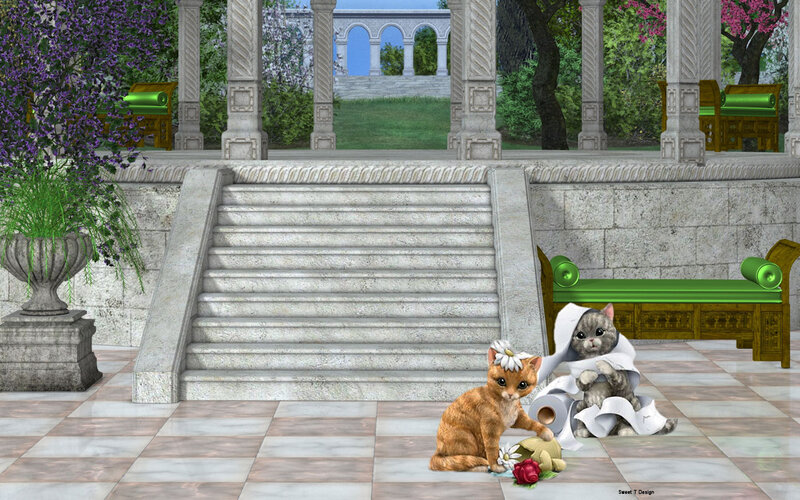 Two Cats in a Garden — Gray
