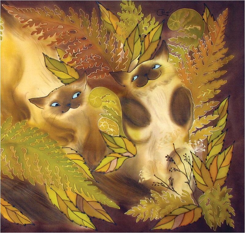 Two Cats in Autumn Leaves