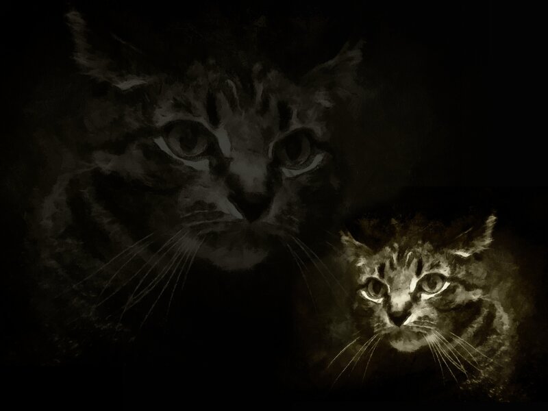 two cats in dark art style
