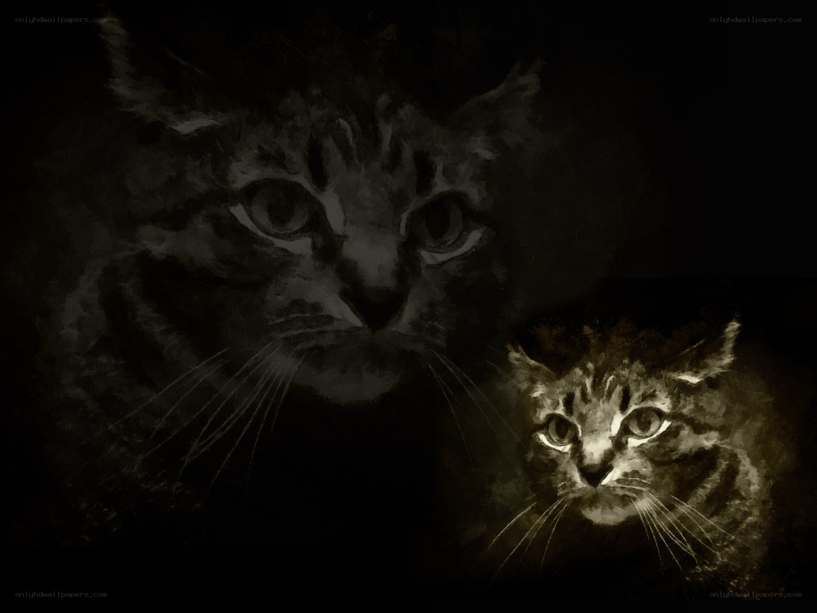 two cats in dark art style