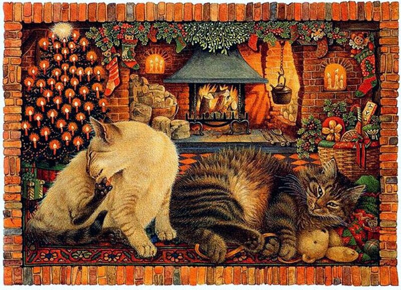 Two Cats in Fireplace