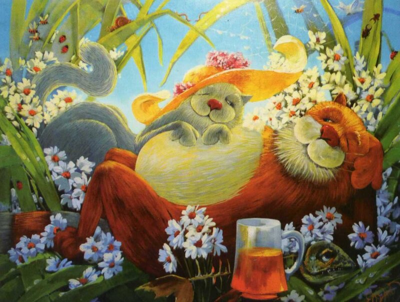 Two Cats in Flowers