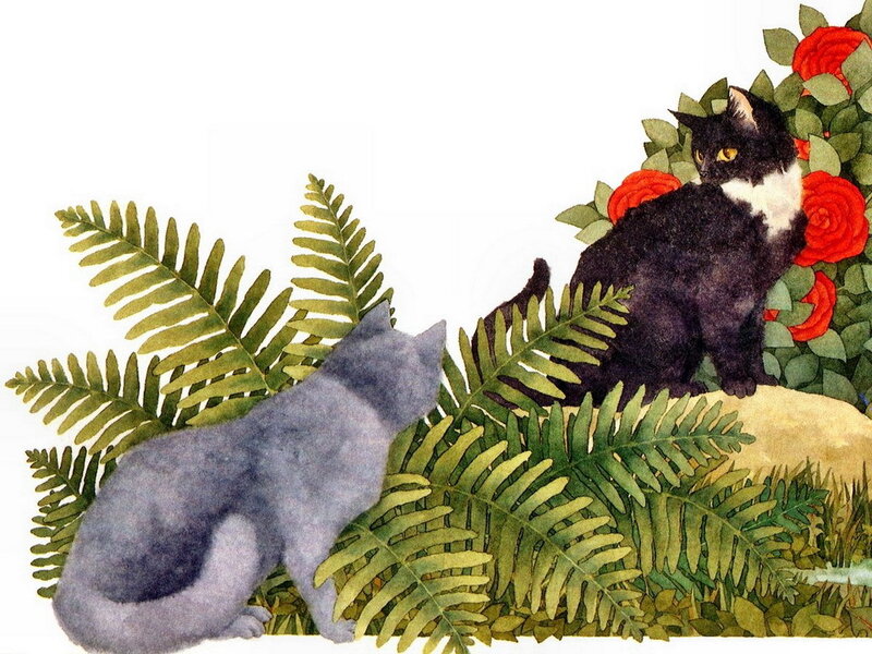 Two Cats in Foliage — Green