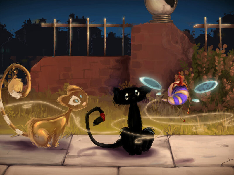 Two Cats in Garden — Black