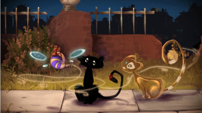 Two Cats in Garden — Black, Whimsical