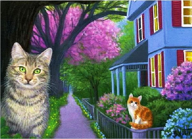 Two Cats in Garden — Blue