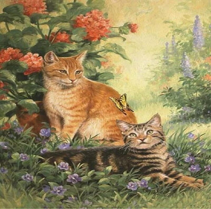 Two Cats in Garden — Green, Serene