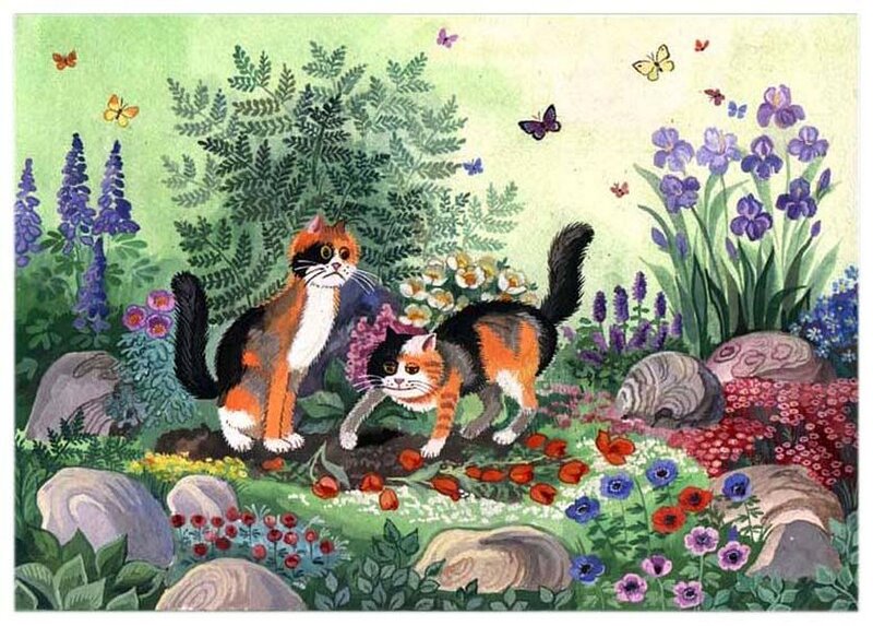 Two Cats in Garden — Green