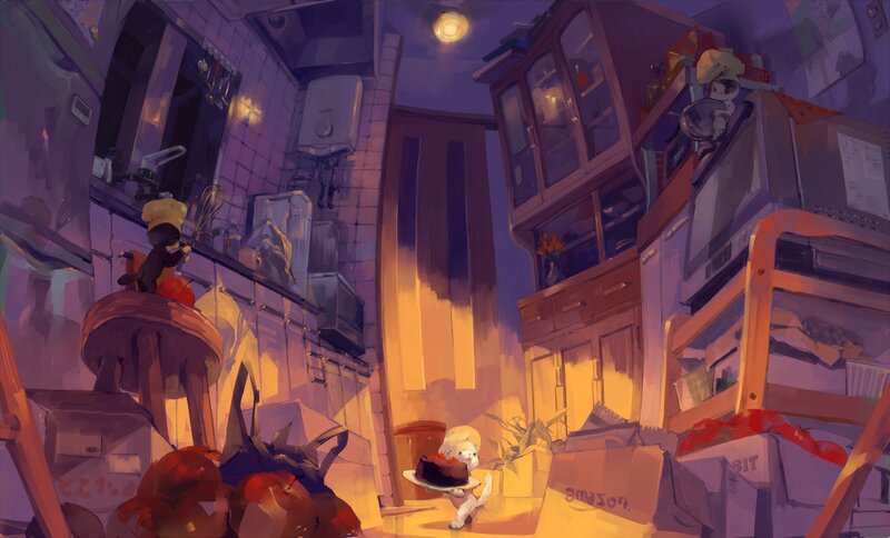 Two Cats in Kitchen