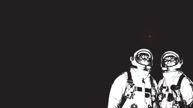 Two Cats in Spacesuits — Black, Minimalist, Night