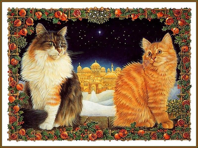 Two Cats in Winter Scene