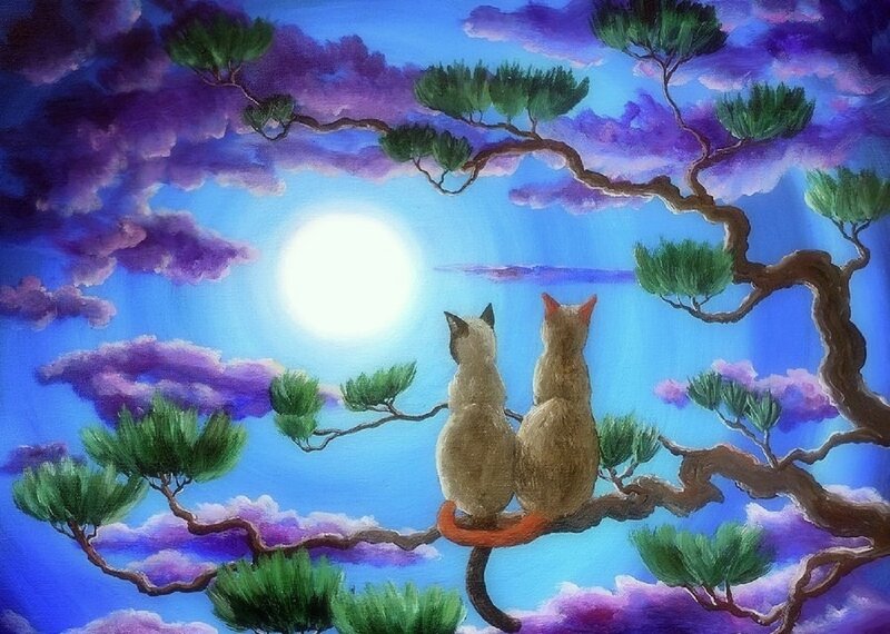 Two Cats on a Branch — Blue