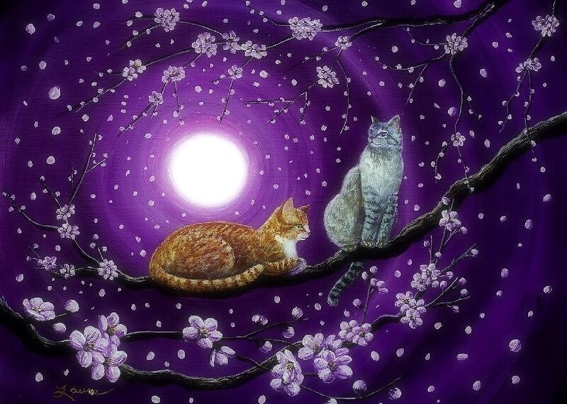 Two Cats on a Branch — Purple, Serene