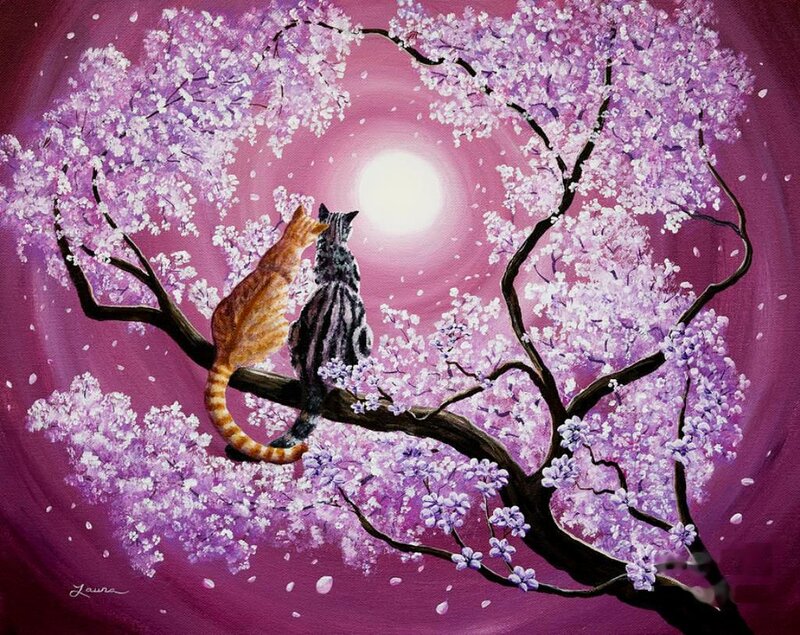 Two Cats on a Branch — Purple
