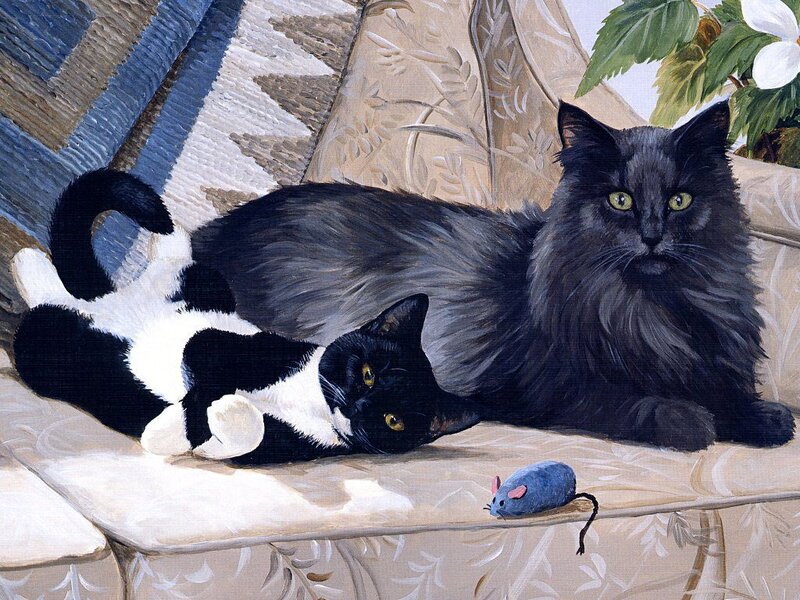 Two Cats on a Couch — Black
