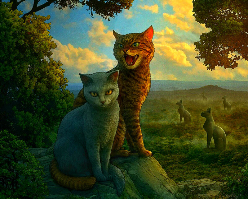 Two Cats on a Rock — Green