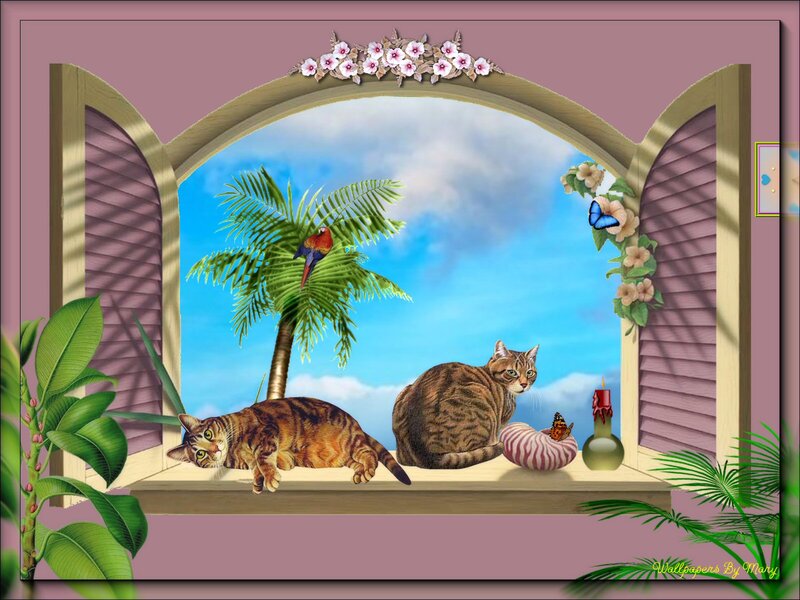 Two Cats on a Windowsill — Blue