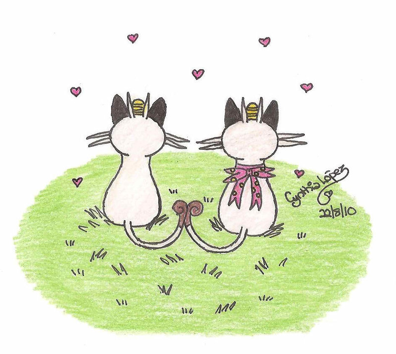 Two Cats on Grass — Green