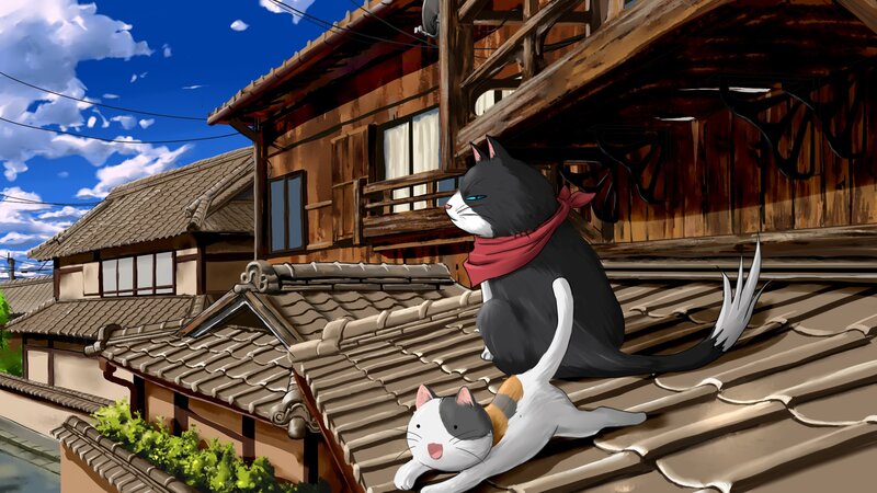 Two Cats on Roof — Brown