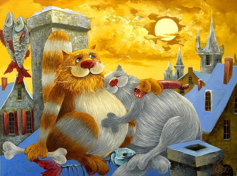Two Cats on Rooftops — Yellow