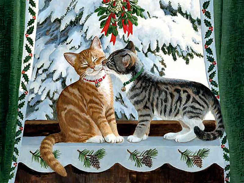 Two Cats on Windowsill — Green