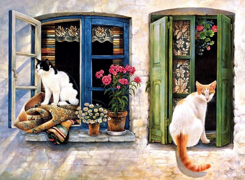 Two Cats on Windowsills