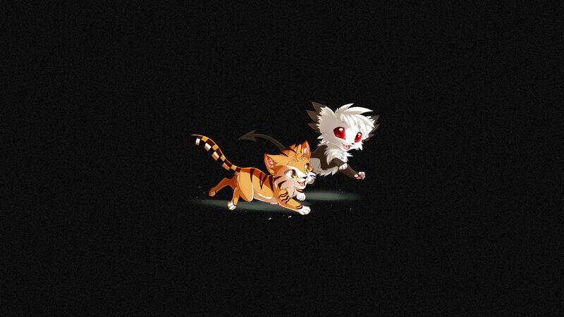two cats running in darkness