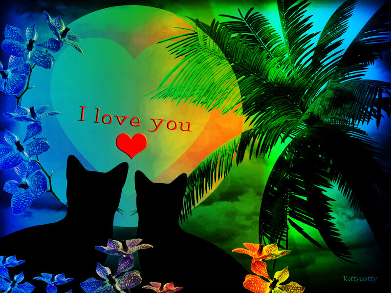 Two Cats Silhouetted — Green