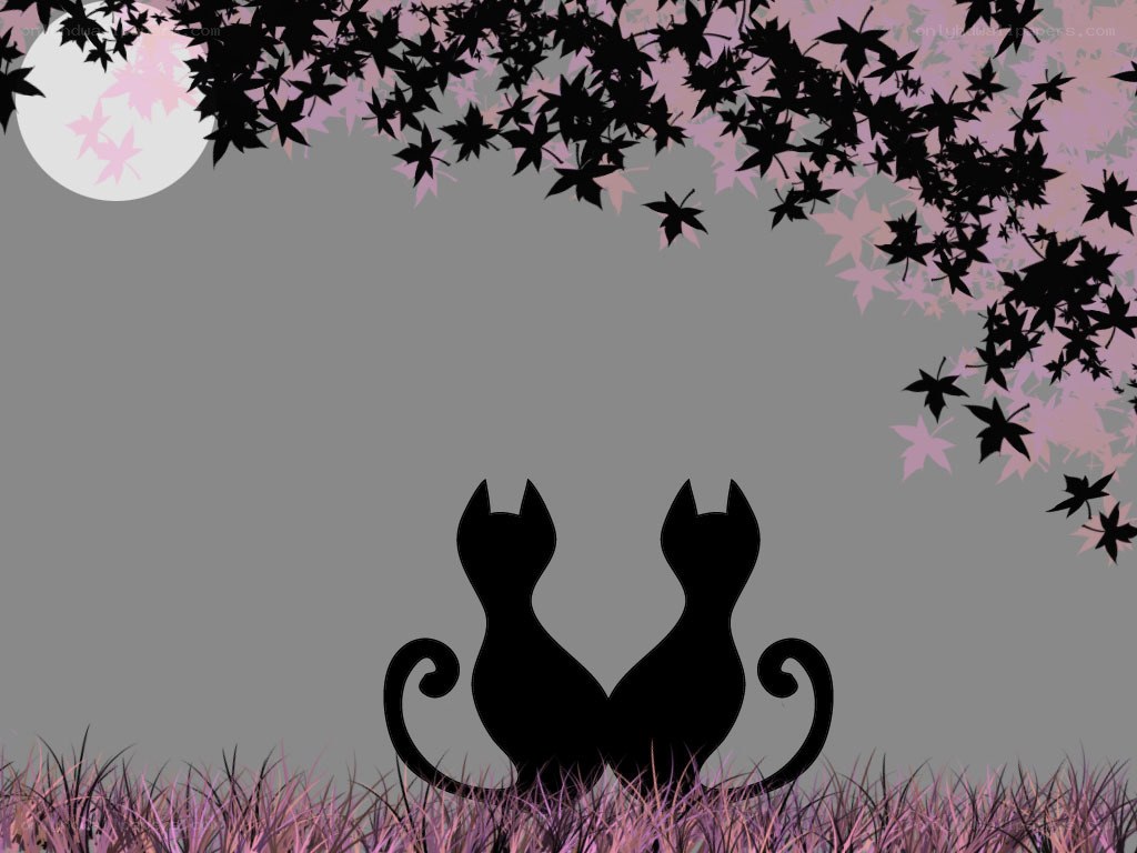 two cats under a moonlit tree