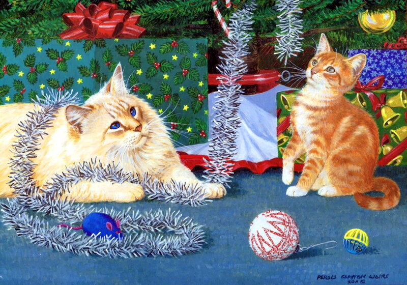 Two Cats under Tree — Green
