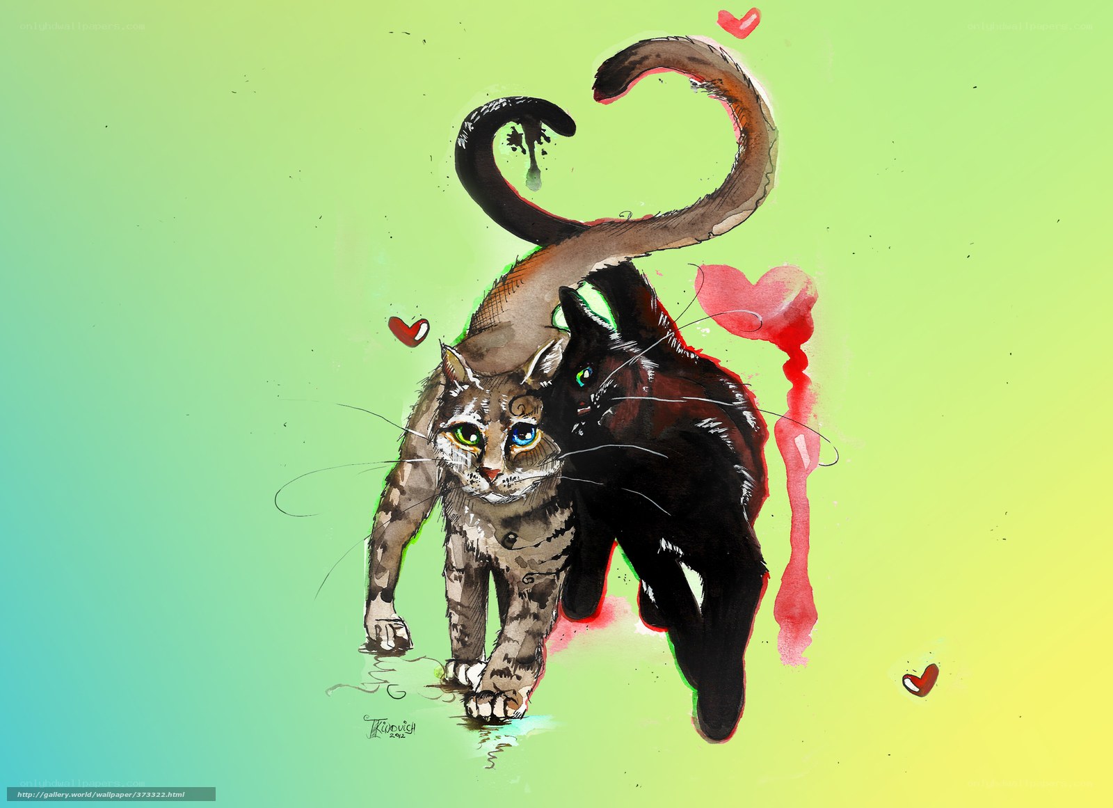 Two cats with heart tails