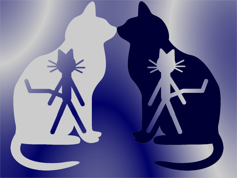 Two Cats with Stick Figures