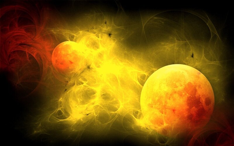 Two Celestial Bodies — Yellow, Dramatic, Digital Art